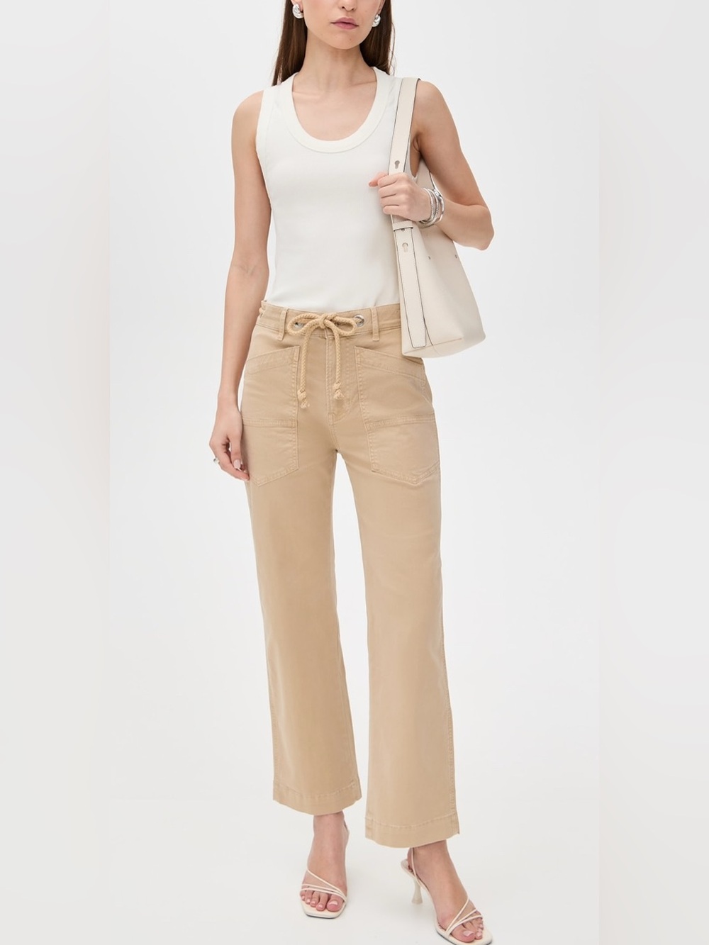 Veronica Beard Heather Straight Leg Jeans with Rope Belt stone khaki NWT